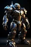 Placeholder: Ironclad stands at an imposing 8 feet tall and is heavily armored with a combination of sleek metallic plating and blue energy accents. Its body is adorned with a polished, reflective surface, giving it a distinct and imposing presence on the battlefield. His waist is snatched. His design is HEAVILY inspired by Nullsector from Overwatch