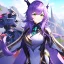 Placeholder: Clear focus,High resolution,High quality, Smiling, Purple long fluffy hair, Green eyes, Wearing a pink mech uniform, Honkai Impact Star Rail