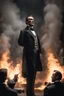 Placeholder: Create a powerful visual representation of the moment Booth fires a single shot into the back of Abraham Lincoln's head. Convey the shock and chaos among the audience as the gunshot reverberates through the theater