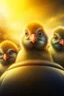 Placeholder: movie poster, portrait of newly hatched chickens with helmets in a car race, high speed, motion blur, smoke, 4k, downlight, soft light, depth of field, photorealism, trending on art station