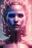 Placeholder: cyberpunk, head, women, portrai, tron sketch of a girl on lined paperA beautiful one nude body of a make up smiling woman blond long hair, alone, high key lighting, volumetric light high details with white stripes and blue eye, smiling with plump pink lips, flowers around, unreal engine petit prince belle fine, profil de trois quart, grand front cosmique, peau bleu cristalline, yeux bleu, perle sur le front long cheveux blond et rose etoilé, cristaux sur le corps, collier de grande princesse, l