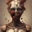 Placeholder: fractals in a human, an abstract painting of rusted metal and flowers, portrait, rust, scaffolding, iron cladding, decay, mixed media, textured, anatomically correct, beautiful perfect face, sharp focus, highly detailed