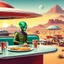 Placeholder: 1950’s retro sci-fi space alien visit a diner in the desert