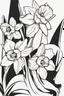 Placeholder: outline art for Spring: Daffodils , White background. sketch style, clean line art, white background, no shadow and clear. White/black