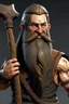 Placeholder: 55 years old bearded (small beard) dwarf woman with big axe woman!!!!