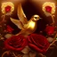 Placeholder: gold dove over red roses