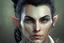 Placeholder: A Fantasy elf, a white male with black hair tied up in a bun, a scarred left eye.