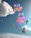 Placeholder: Ultra realistic speed clouds sky scene, wide angle view, sweet men falling down, Childs, feather inflatable color clothing, free jumping flying, many trinkets, hair monster, many jelly beans, balls, color smoke, smile, happy, circus style, extreme, wind, clouds sea, 20,000 feet altitude, stratosphere, soft color, highly detailed, unreal engine 5, ray tracing, RTX, lumen lighting, ultra detail, volumetric lighting, 3d, finely drawn, high definition, high resolution.