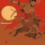 Placeholder: Single human Samurai Japanese Ukiyo-e, red sun in the background