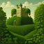 Placeholder: An olive color castle in a field covered in vines painted by Henri Rousseau