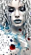 Placeholder: PAPERCUT 3d photo realistic portrait of young woman, dark fantasy, beautiful, dark eyes, dark make up, streaks of paint, paint blobs and smears, paint powder, textured, silver, molten metalics, wild hair, high definition, octane render, 64k, 3d