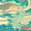 Placeholder: Ukiyo-e style illustration of ocean scene underwater, giant squid, high detail