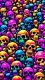 Placeholder: a field of 1000s of psychedelic psilocybin induced anatomically correct, skulls, vivid RANDOM BRIGHT neon colors, dark comedy, well lit, high detail, photorealistic, horrorcore, fun, scary, none featured, each a different color or hue,