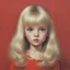 Placeholder: 1970s, blond Little girl si in red, long hair , studio 54, , in the style of Margaret Keane