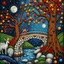 Placeholder: Photograph hasselblad h6d400c --ar 85:128 --v 6.0 of a fairy old bewitched bridge, tree, made of felt, art, tiltshift, 3d deep field, galaxies and planets, needlepoint, odd, smash, puff, abstract, expressionist style, colorful holiday, Gustav Klimt