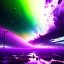 Placeholder: a beautiful clear sky violently exploding and raining dirty colors of purple, green, and brown that muddy the sky, surreal, dreamlike