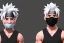 Placeholder: Kakashi Hatake, Shinobi, jonin, white tall hair, black face mask, black naruto leaf ninja headband, Left eye red, Green military-style vest, white hair, anbu black ops