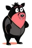 Placeholder: Pig in a black bear costume, in the style of early Hanna-Barbera