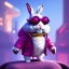 Placeholder: pixar style anamorphic cute rabbit baby, smiling, cyberpunk sunglass, gangsta gold neckless, full body, magenta puffer jacket, manila city backdrop, dramatic lighting, hyper realistic, unreal engine 5, 16k