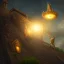 Placeholder: Rooftop medium view of a Giant Paladin casting a shield spell covering a Home, 8k resolution, high-quality, fine-detail, detailed matte, volumetric lighting, illustration, greg rutowski, crystal Sully,