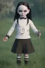 Placeholder: Wednesday Addams toddler, punk hair, full body, jump, bokeh, hyper realistic