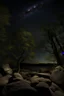 Placeholder: Night, trees, rocks, mountains, photography