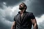 Placeholder: a muscular man who looks like Hans Gruber looks upward at a cloudy sky, film noir