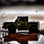 Placeholder: photorealistic shot, muddy military toy truck, monotone color palette, sharp focus, puddle reflection, tire water splash, refraction, mist on the horizon, shadowcast, detailed and intricate, cinematic composition, micro, tilt shift photography