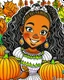 Placeholder: Melanin autumn pumpkin princess, princess, braids, blank coloring page, smiling, pumpkin patch