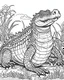 Placeholder: create a 2d black outline, "safari crocodile coloring book for kids ", coloring page, low details design, black contour, coloring page design, simple background, colorful , card style, coloring page for kids, white background, sketch style, cartioon style, safari landscape