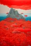 Placeholder: A red volcanic island with dolphins painted by Qiu Ying
