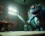 Placeholder: room scene with big moppet monster, realistic photo, Tim burton style, concept art, smooth, unreal engine 5, god lights, ray tracing, RTX, lumen lighting, ultra detail, volumetric lighting, 3d.