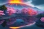 Placeholder: Japanese Fuji Mountain,eruption lava flows into the lake , concept art, smooth, extremely sharp detail, finely tuned detail, ultra high definition, 8 k, unreal engine 5, ultra sharp focus, illustration, magic ambient, bonsai cherry blossom trees , japanese gondolas .