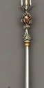 Placeholder: A long silver and Gold spear weapon with a rose at the handle and thorns up the poll, realistic, fantasy,