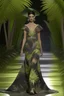 Placeholder: Model in runway wich dress with orchids, palm and olives trees with tulle printed in 3D