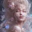 Placeholder: fantasy magic, intricate, sharp focus, illustration, highly detailed, digital painting, concept art, artgerm and paul lewin and kehinde wiley, masterpiece sexy lips with smile Asian lady body flowers head silver bright rain lady outer space pretty, pink blue