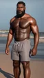 Placeholder: burly beefy nigerian fisherman sunbathing in mini pants, tattoo, bulge, manly chest, ugly, 61 years old, bullneck, goatee, long hairs, angry eyes, photorealistic, Canon EOS, 8k , on the beach