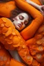 Placeholder: sleeping female, orange and yellow tones, insanely detailed and intricate, hypermaximalist, elegant, ornate, hyper realistic, super detailed, by Pyke Koch