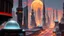 Placeholder: Ralph McQuarrie style concept art of a Futuristic sci-fi cityscape