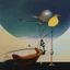 Placeholder: dusk landscape with lake,boat and human body, universe-like Soap Bubble,complex surgical instruments mixed with human body-like musical instruments,minimalism,Painting By Adrian Ghenie, Rene Magritte, Salvador Dali, Lucian Freud