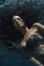 Placeholder: a beautiful woman, long curly black hair,closed eyes,coming from beneath the water,braking the surface with her face just coming out the water,looking up symbolism for breaking free. realistic,8k quality, action close shot from areal view,highly detailed , chaos 80