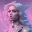 Placeholder: A portrait of a crystalised queen, atmospheric, realistic, unreal engine, cinematic lighting, octane render, transparent, long blond hair, pink lips, extremely sharp detail, finely tuned detail, ultra high definition, 8 k, unreal engine 5, ultra sharp focus, accurate sword wings, positive smile, highlight luminous suit blue and pink