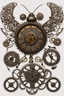 Placeholder: steampunk clock surrounded by cogs and springs, metal insects with wings