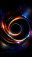 Placeholder: A hypernova colliding with a white dwarf star exploding into a ring of colours all circling around a black hole which bends the light around the event horizon