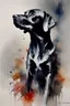 Placeholder: A portrait of black Labrador by Willem Haenraets, watercolor, on watercolor paper, wet on wet and splattering techniques, centered, perfect composition, abstraction, surrealism