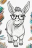 Placeholder: Outline art for cute coloring pages with donkey with glasses, full body, white background, sketch style, only use outline, clean line art, no shadows and clear and well outlined.