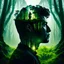 Placeholder: A vivid, double-exposure portrait of a man's entire silhouette superimposed with an image of a mossy swamp, seamlessly blending the two images together to create a visual representation of his deep connection with nature.