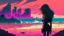 Placeholder: synth-wave beach & city, lone girl, iconic:1.8), comic style