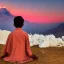 Placeholder: mystical indian boy in adoration in himalaya at sunset