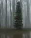 Placeholder: festive Christmas tree in a misty swamp